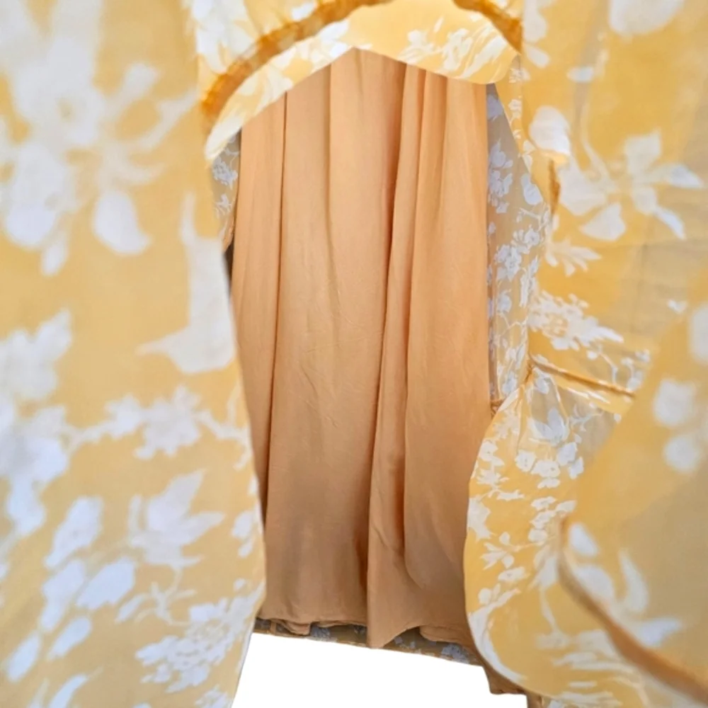 Nwot Abercrombie & Fitch Orange/White Floral Ruffle Bodice Tie Back Maxidress
